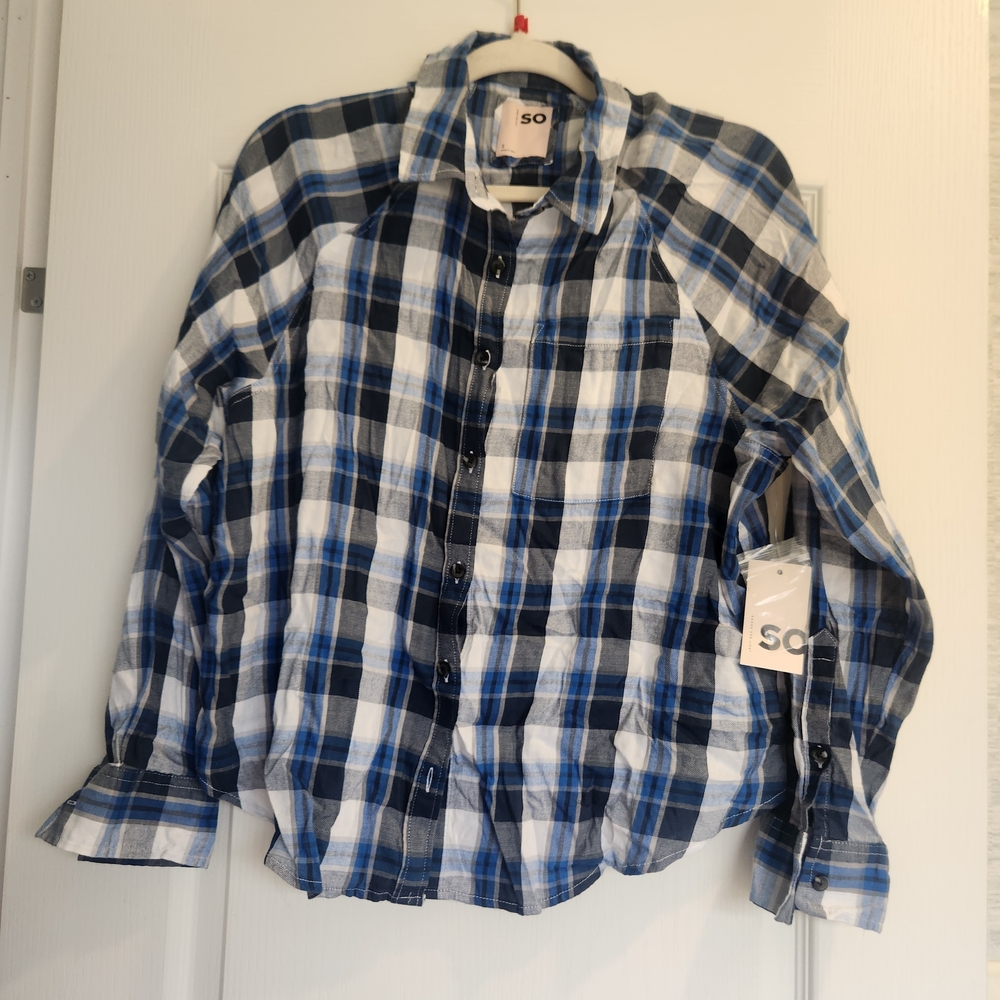 Kohl's SO Men's Blue and White Plaid Button-Down Shirt S BNWT